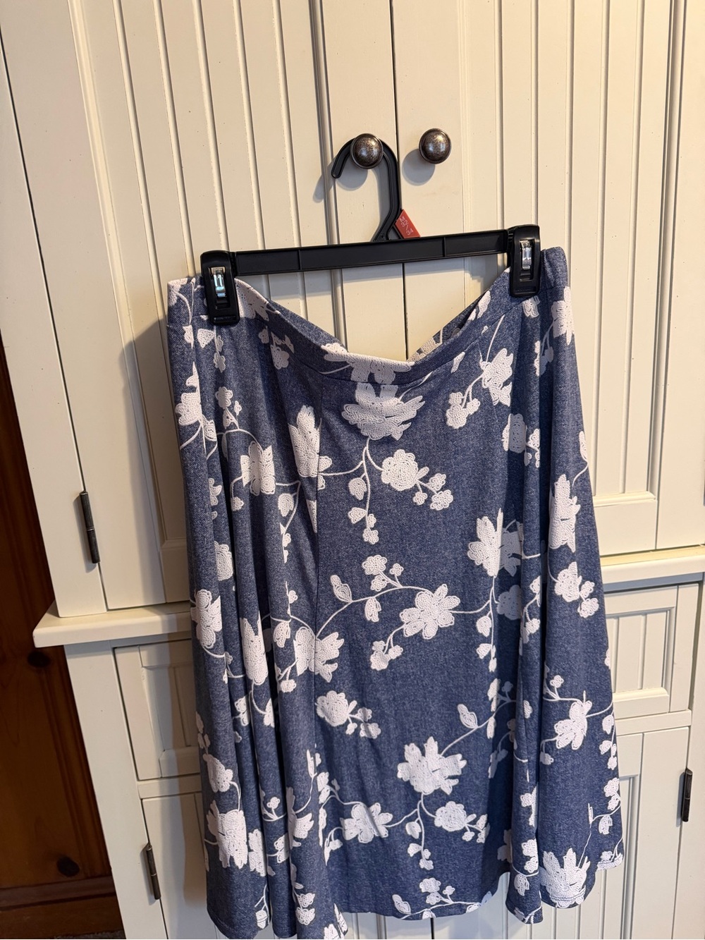 Navy Blue Floral A-Line Skirt